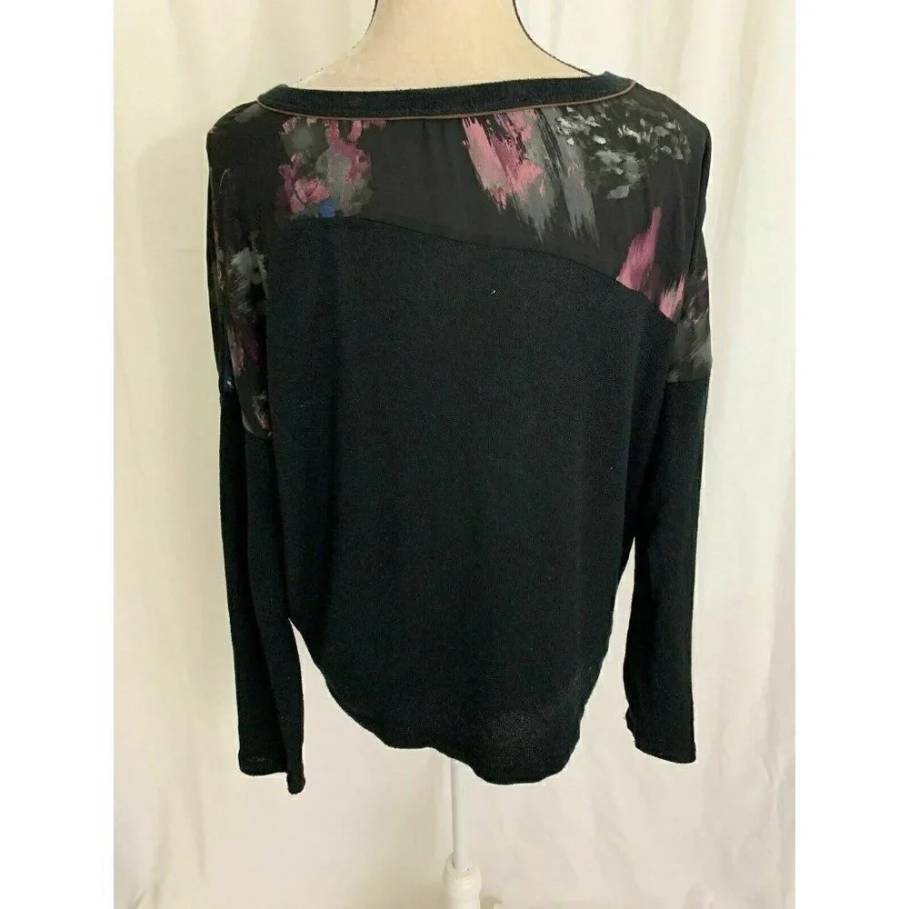 Zara WB Collection Womens Black Purple Blue Floral Long Sleeve Sweater Top Small